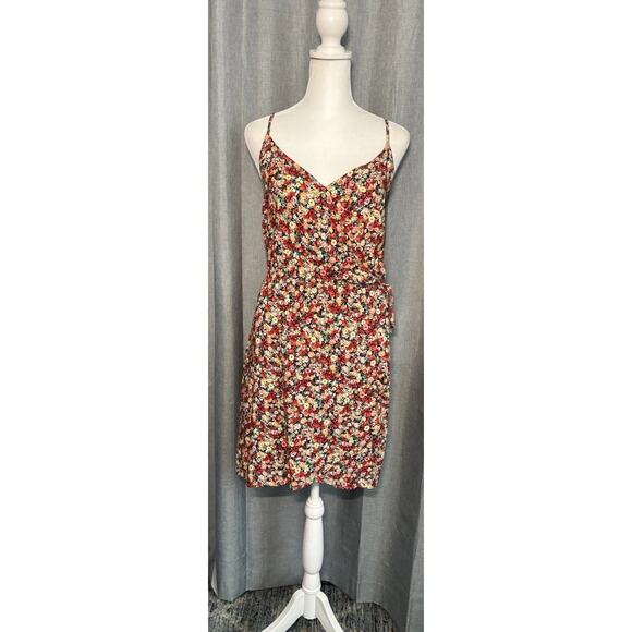 American Rag Mini Dress Women’s Size Medium Boho Floral Print Faux Wrap - Picture 12 of 16